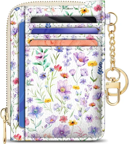 Miniatura 16 de GIANCOMICS Cartera delgada con tarjetero para mujer, funda pequeña con bloqueo Rfid, llavero de bolsillo delgado con cremallera curvada, tarjetero