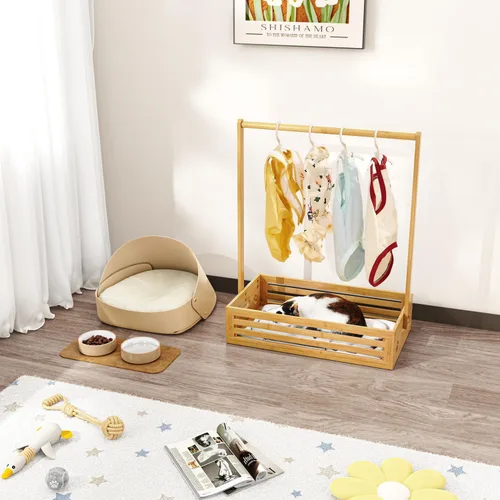 Miniatura 4 de BAMBOOHOMIE Perchero para Ropa de Bebé para Niños Pequeños, Perchero para Ropa de Mascotas con Caja de Almacenamiento y Barra Colgante Ajustable