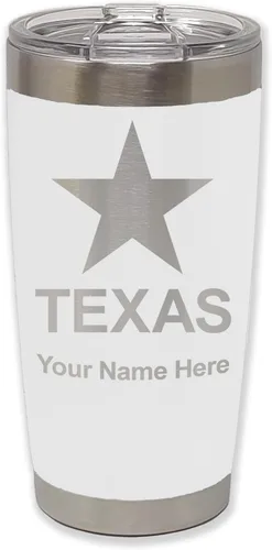 Miniatura 29 de LaserGram Vaso aislado al vacío de 20 onzas, bandera de Texas, grabado personalizado incluido (negro)