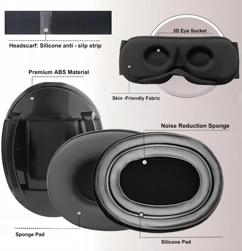 Miniatura 3 de Set de orejeras con reducción de ruido y máscara para los ojos para dormir, juego de orejeras con cancelación de ruido y máscara de dormir 3D