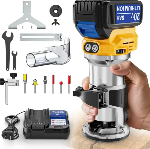 Miniatura 13 de MtiolHig Enrutador compacto inalámbrico compatible con batería DeWalt de 20 V (solo herramienta), herramienta de enrutador de 6 velocidades