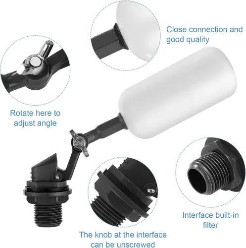 Miniatura 5 de Paquete de 2 válvulas de flotador de agua de 1/2 pulgada, 1/2 pulgada de latón con brazo ajustable, llenado automático y control de nivel de agua