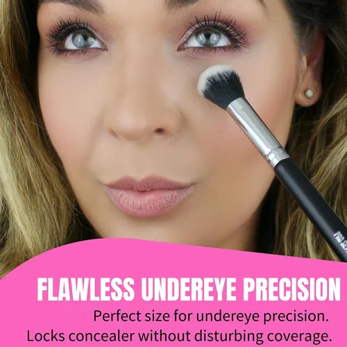 Miniatura 2 de Beauty Junkees Cepillo corrector para debajo de los ojos, pequeño, suave, esponjoso, cónico, sintético, sin crueldad, vegano, para polvo de fijación