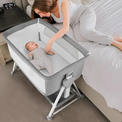 Miniatura 8 de Cowiewie Moisés Junto a la Cama, Moisés para Bebé con 7 Alturas Ajustables, Moisés Junto a la Cama para Bebé con Almacenamiento, Malla Transpirable