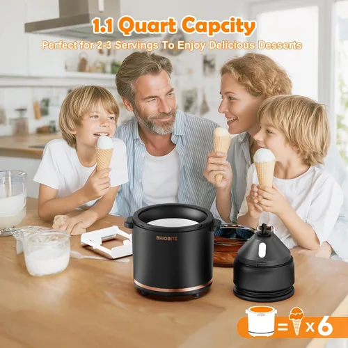 Miniatura 2 de BRIOBITE Máquina de Helados de 1.1 Cuartos - Máquina Eléctrica de Helados para Gelato, Batidos y Sorbete, Perfecta para 2-3 Porciones, Fácil de Usar