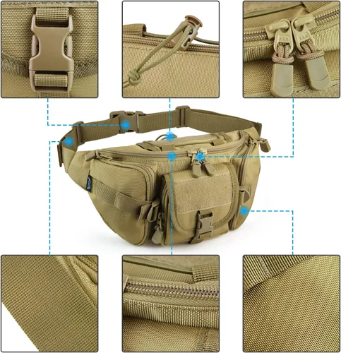 Miniatura 5 de FRTKK - Riñonera táctica militar con parche de la bandera de EE. UU., bolsa de cintura de utilidad con correa ajustable para actividades al aire