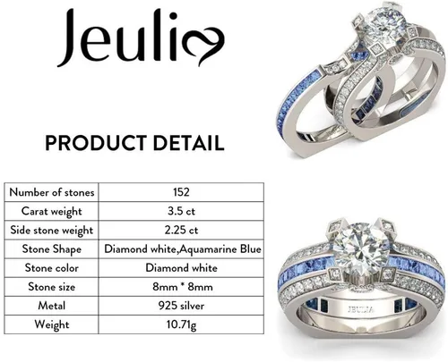 Miniatura 2 de Jeulia - Anillo de plata de ley con circonitas intercambiables para mujer, para boda, compromiso, aniversario