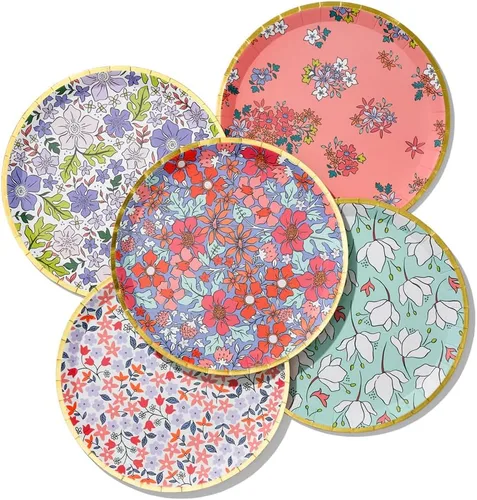 Miniatura 4 de Coterie Ditsy - Platos de papel florales (juego de 10 platos pequeños) – Platos de papel para fiestas de té y jardín, despedida de soltera, baby