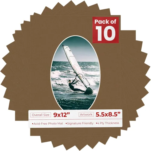 Miniatura 75 de Tapete de 9 x 12 pulgadas, corte biselado para fotos de 5.5 x 8.5 pulgadas, apertura de tablero de fotos ovalado negro precortado, sin ácidos, mate