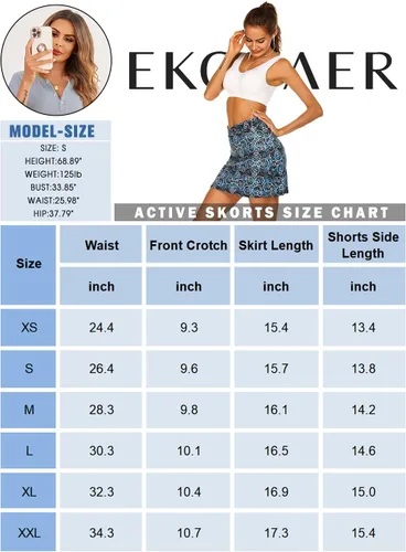 Miniatura 6 de Ekouaer Falda pantalón deportiva para mujer, faldas de golf ligeras, pantalones cortos interiores, con bolsillo, tenis, entrenamiento, deportes
