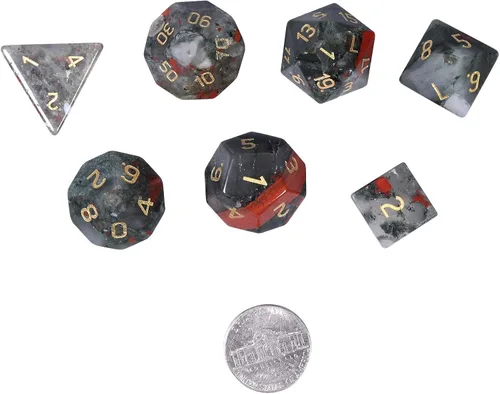 Miniatura 2 de rockcloud Juego de 7 dados poliédricos DND de piedra de sangre africana, dados hechos a mano con piedra de cristal curativo con caja de dados