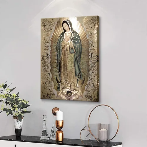 Miniatura 3 de Lienzo decorativo grande con marco de Nuestra Señora de Guadalupe Retrato de la Virgen María, arte de pared Virgen De Guadalupe Cuadros De La Virgen