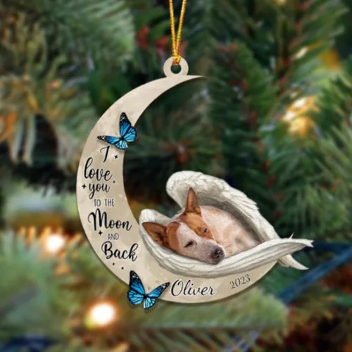 Miniatura 131 de Adorno colgante personalizado de ángel durmiendo en la luna, perro sabueso afgano, nombre personalizado, acrílico impreso en 2D plano – cumpleaños
