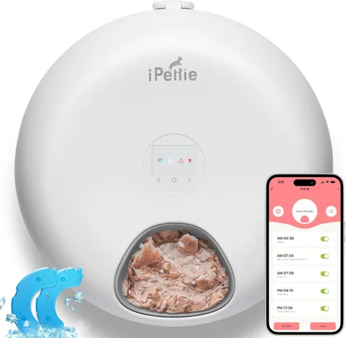Miniatura 12 de iPettie Donut Frost - Comedero automático inalámbrico para mascotas de 6 comidas, alimentos secos y húmedos, con dos paquetes de hielo, batería