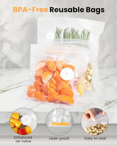 Miniatura 5 de Máquina selladora al vacío FEPPO para alimentos con tanque de agua visible, máquina selladora al vacío compacta portátil con 30 bolsas reutilizables