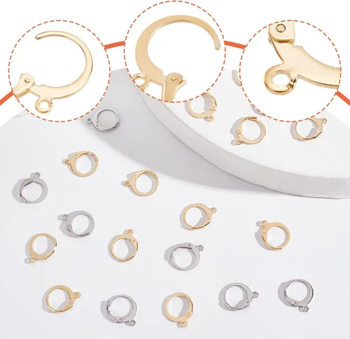 Miniatura 4 de Beebeecraft 100 aretes de aro Huugie chapados en oro de 24 quilates, redondos, con cierre de palanca, ganchos franceses, cierre de alambre