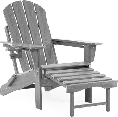 Miniatura 8 de Mecedora plegable Adirondack, silla de patio multifuncional 4 en 1 con otomana retráctil, silla de exterior con textura de madera, silla de césped