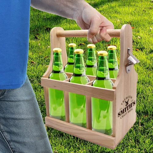 Miniatura 4 de My Personal Memories Paquete de 6 cajas de cerveza de madera personalizadas personalizadas con abridor de acero inoxidable