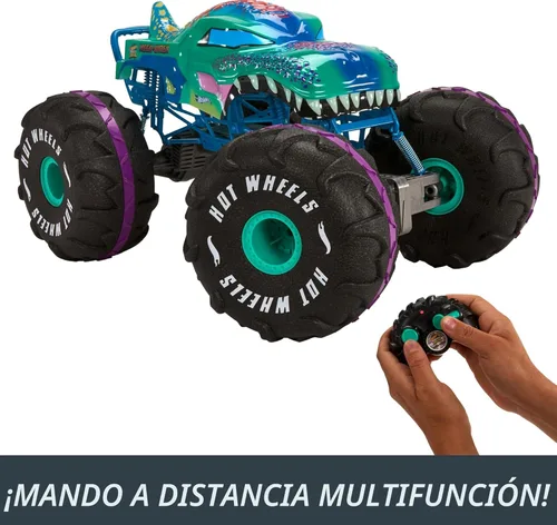 Miniatura 4 de Hot Wheels RC Monster Trucks Mega-Wrex en escala 1:6, camión de juguete extra grande con control remoto, más de 2 pies de largo Multicolor