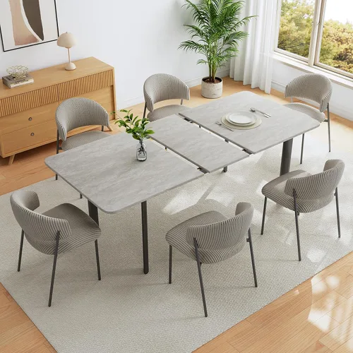 Miniatura 13 de HIPIHOM Juego de mesa de comedor extensible de 63 a 78.7 pulgadas para 6, mesa de cocina moderna con 6 sillas de comedor para 4 a 6 personas, mesa