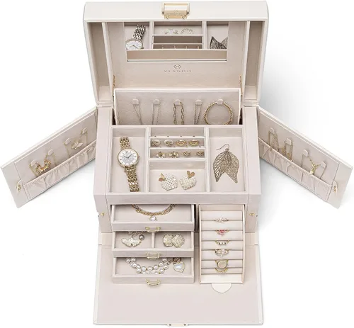 Miniatura 6 de vlando joyero organizador clásico de piel sintética con espejo y con llave