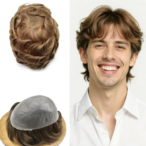 Miniatura 75 de Super Thin Skin Mens Toupee 0.001 in - Sistema de cabello de piel ultrafina para hombres, cabello humano negro, marrón, rubio, gris, peluca