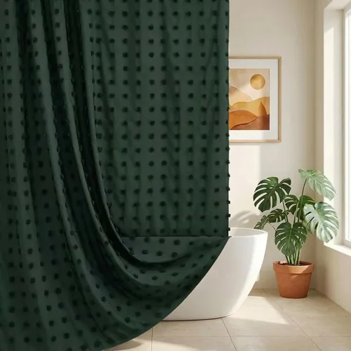Miniatura 17 de Siiluminisoy Cortina de ducha pequeña bohemia de tela tejida, bonita cortina de ducha beige, 36 x 72 pulgadas, con pliegues mechonados, floral