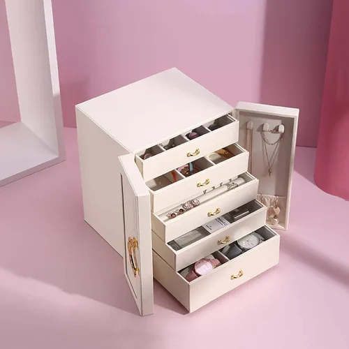 Miniatura 5 de AOSIFIEL Joyeros organizadoresestuche grande de pie con 5 cajones, regalo para mujeres, adolescentes, niñas, niños, gran joyeríasoporte de cuero