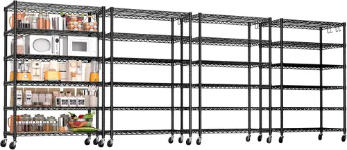 Miniatura 11 de PrimeZone Estantería de alambre de 75 pulgadas de alto, estantes de metal de almacenamiento de acero delgado de 5 niveles con ruedas, unidad