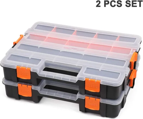 Miniatura 2 de CASOMAN Caja de herramientas organizadora de piezas pequeñas negras entrelazadas para sujetadores y manualidades con divisores extraíbles