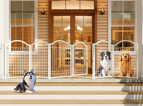 Miniatura 7 de 4NM Puerta de metal expandible para perros sin perforaciones, extra ancha de 144 pulgadas, extra alta de 32 pulgadas, puerta para mascotas