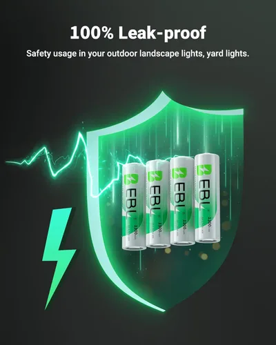 Miniatura 5 de EBL - Pilas solares AA recargables para luces solares de exterior, 1300 mAh NIMH precargadas 1,2 V, recargable hasta 1200 veces para luces de jardín