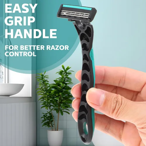 Miniatura 3 de 50 piezas de maquinillas de afeitar desechables para hombres a granel, 3 cuchillas para hombres para piel sensible, afeitado cómodo