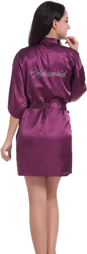 Miniatura 74 de Bata de boda para mujer, para novia, dama de honor, corta, de satén, kimono, batas de seda para prepararse, fiesta nupcial