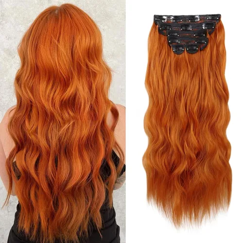 Miniatura 11 de WECAN Extensión de cabello con clip, de 20 pulgadas, mezcla de rubio ceniza y rubio decolorado, 6 piezas, extensiones de cabello largo ondulado