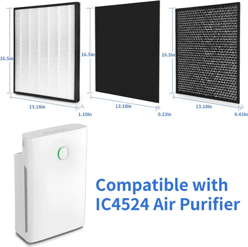 Miniatura 2 de IC-4524 Filtros de repuesto compatibles con el purificador de aire InvisiClean Claro IC-4524, 2 filtros principales, 1 filtro de carbón activado y 2