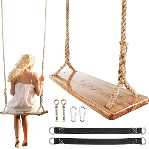 Columpio de madera para árbol, capacidad de carga de 500 libras, columpio de madera para adultos y niños, altura ajustable, asiento colgante