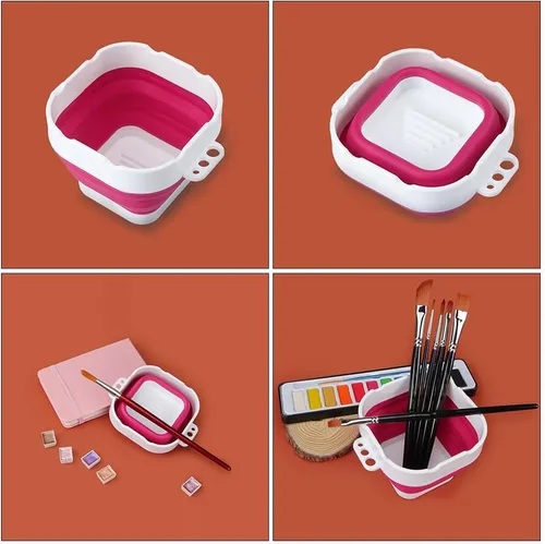 Miniatura 7 de Lavadora de cepillo de silicona plegable – Taza de agua plegable portátil y lavabo para acuarela, acrílico, pintura al óleo Limpiador de pinceles