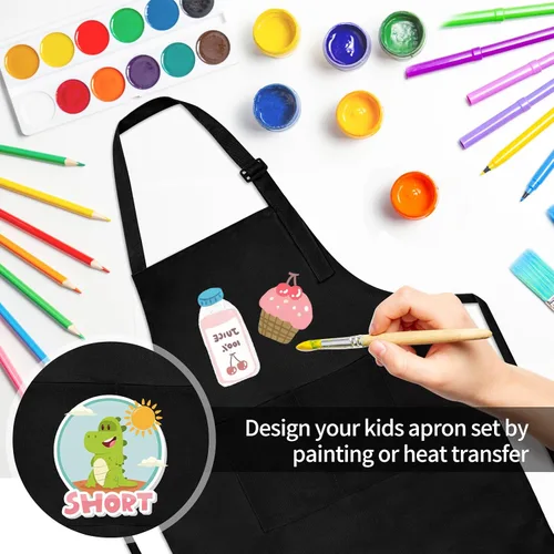 Miniatura 3 de Morcheiong Juego de gorro y delantal de chef para niños, delantal de pintura ajustable para niños y gorro de chef con 2 bolsillos para cocinar