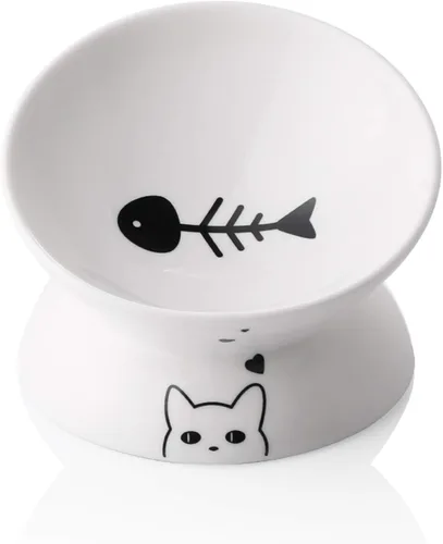 Sweejar Cuencos elevados de cerámica para gatos, platos inclinados para alimentos o agua, cuenco elevado de porcelana para mascotas, protege la