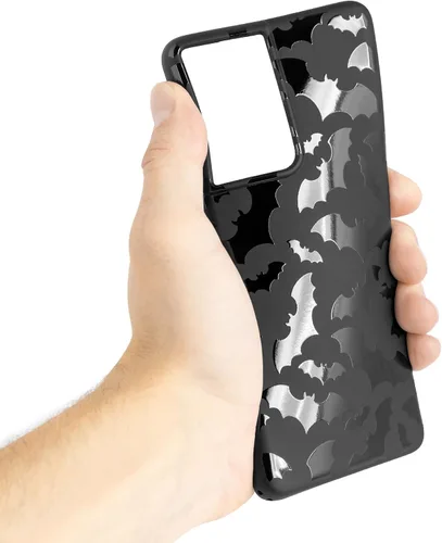 Miniatura 2 de Funda de teléfono negra mate compatible con Samsung Galaxy S22 Ultra 5G 2022 – Funda de goma a prueba de golpes, lindos murciélagos, espeluznante