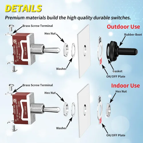 Miniatura 5 de Joinfworld Interruptor de palanca de 12 V CC 125 V SPST 2 pines impermeable interruptor de palanca marino 12 voltios interruptor de encendido