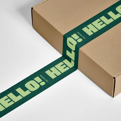Miniatura 3 de Cinta de embalaje decorativa genial para pequeñas empresas, linda cinta de embalaje y envío con diseño de diseñador, ¡Hola! Estoy aquí, verde oscuro
