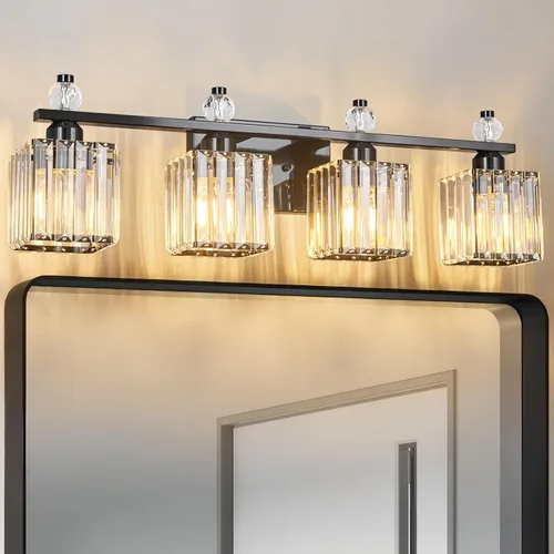 Miniatura 39 de Luces de Tocador de Baño de 3 Luces, Placado Negro, Modernas Luces de Tocador de Cristal para Baño, Luces de Tocador de Cristal para Usar Sobre