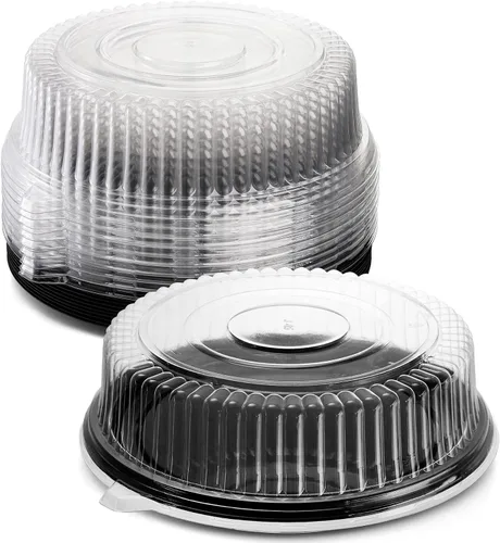 Miniatura 9 de Frcctre Paquete de 12 bandejas de plástico de 12 pulgadas con tapa, platos desechables de plástico para servir alimentos con tapas de cúpula