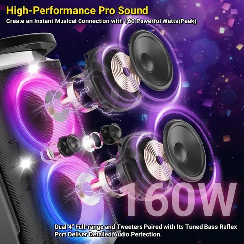 Miniatura 2 de QxbJoy Altavoz Bluetooth Portátil: Sonido Potente de 160W de Pico, Bajo Profundo Inalámbrico, Boombox Grande, Subwoofer Grande, 15 Horas de Duración