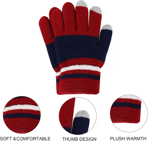 Miniatura 10 de Hicdaw 6 pares de guantes de invierno para niños, guantes de punto elásticos y cálidos para niños o niñas