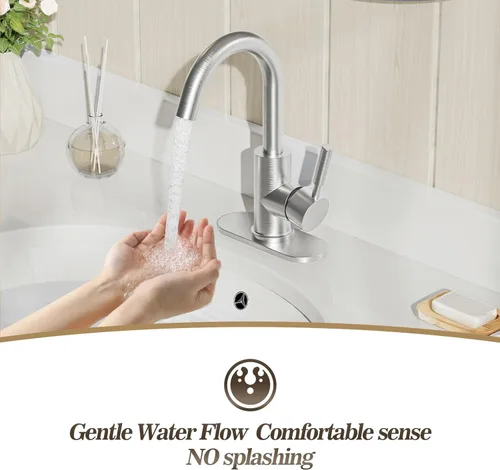 Miniatura 4 de Phiestina WE08E-BN - Grifo de lavabo de baño de una sola manija con placa de cubierta de 4 pulgadas y drenaje de metal, apto para instalación de 1