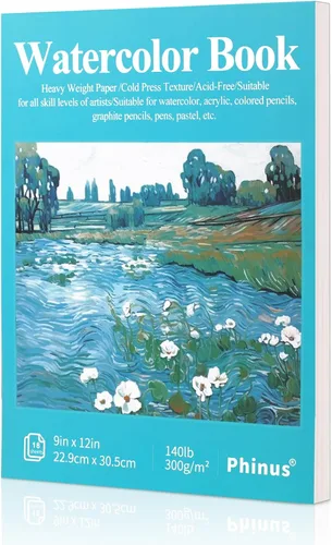 Miniatura 8 de Phinus Cuaderno de bocetos para acuarela de 30 hojas 14 x 21,6 cm, papel para acuarela prensado en frío (140 lb/300 g/m²), cuaderno de acuarela