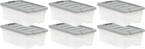 Miniatura 9 de Amazon Basics Contenedores de almacenamiento de plástico con tapas de cierre seguro, cubos organizadores apilables, transparente/gris, 5 cuartos